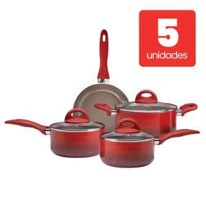 Lote Jogo de Panelas Brinox 4 Peças Ceramic Life Smart Plus Vermelho 5 Uni.