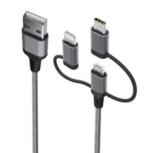 Cabo Geonav 3 em 1 Lighting (MFI) / Micro-USB / USB-C 1,5m Cinza