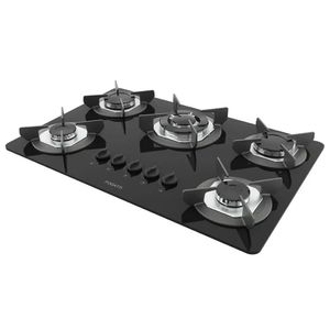 Cooktop Fogatti Safe Ferro Fundido 5 Bocas Tripla Chama Inox Preto